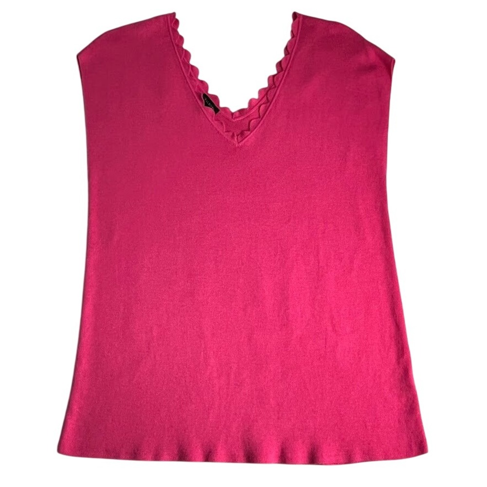 Talbots Scalloped V-Neck Sweater Vest Women XL Pink Sleeveless Knit